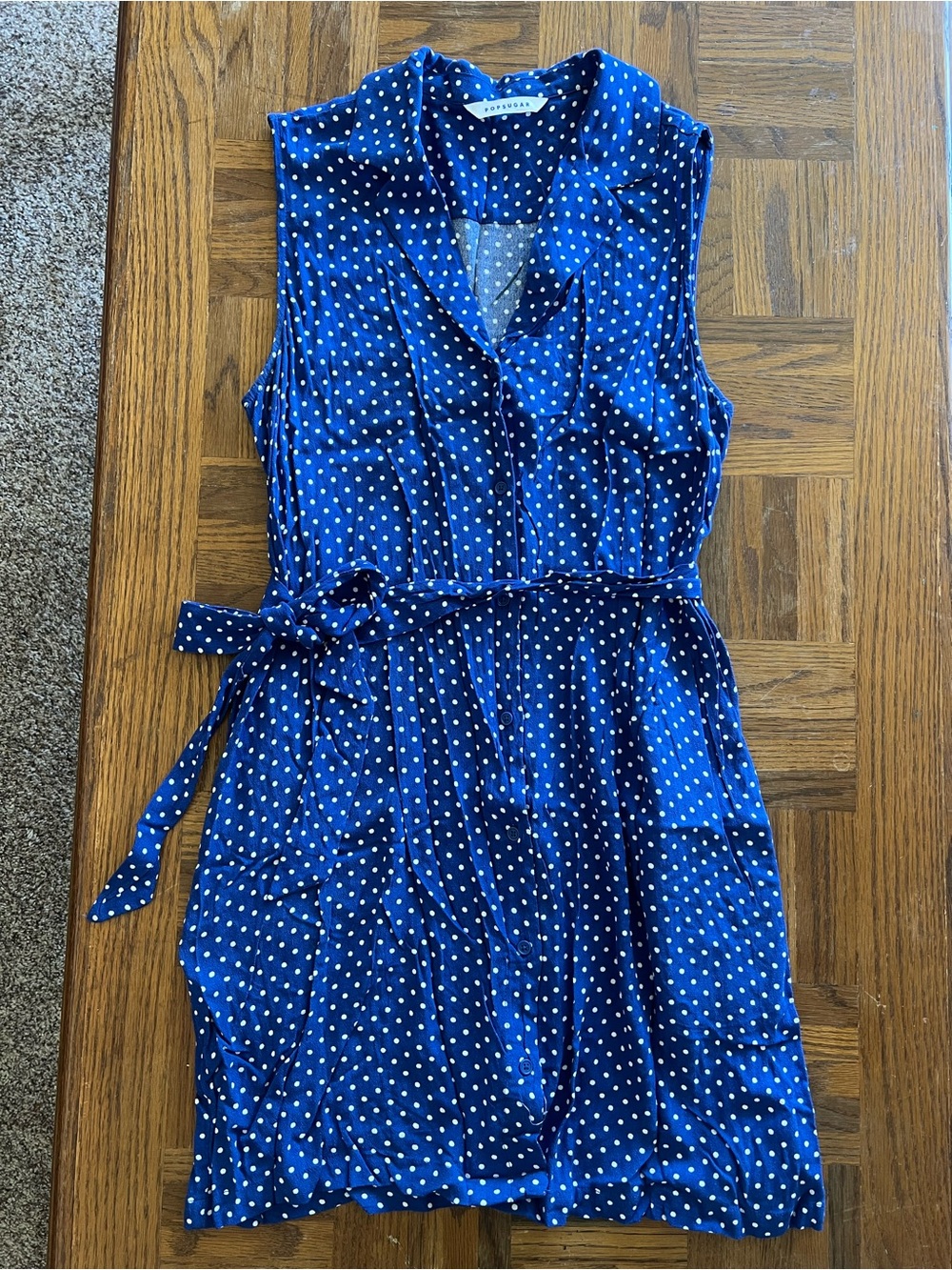 POPSUGAR Blue Polka Dot Wrap Midi Dress